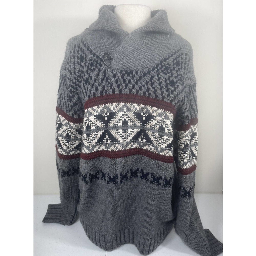 L’uomo Cowl Neck Sweater L Wool Blend Made in Italy Button Warm Winter Pullover